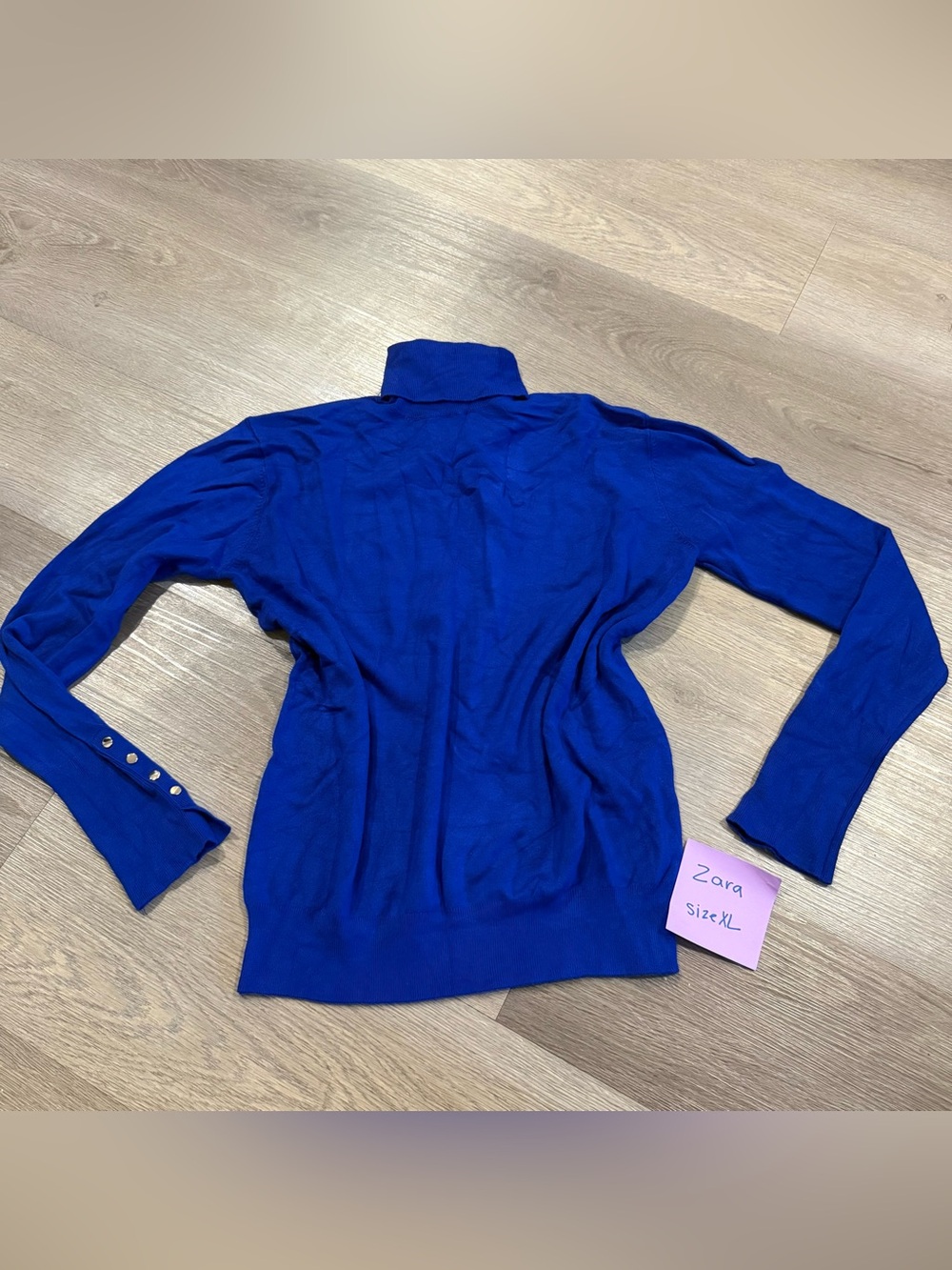 Zara Cobalt Blue Button-Cuff Turtleneck Sweater